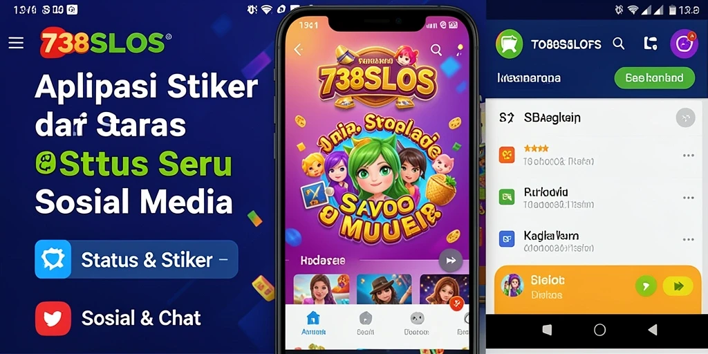 Tampilan antarmuka 738SLOTS dengan stiker dan status menarik.