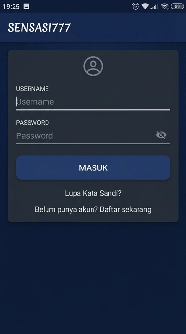 Tampilan halaman login sensasi777